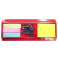 6" Ruler with Cover, Clips, Sticky Notes, Red/W Clear Top
